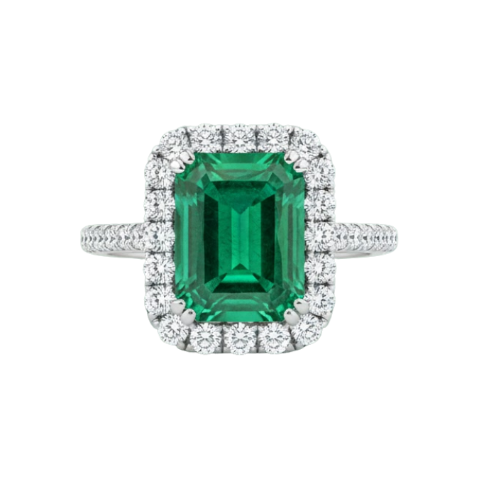 Grid Display ring with green gemstones